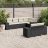 Salon de jardin 7 pcs avec coussins noir résine tressée 637874637874