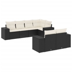 Salon de jardin 7 pcs avec coussins noir résine tressée 637874637874