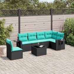 Ensemble de canapé de jardin 7 pcs avec coussins noir résine tressée 637879637879