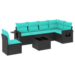 Ensemble de canapé de jardin 7 pcs avec coussins noir résine tressée 637879637879