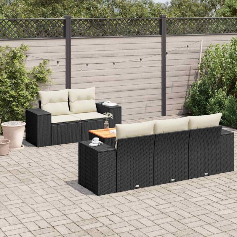 Salon de jardin 6 pcs avec coussins noir résine tressée 637886637886