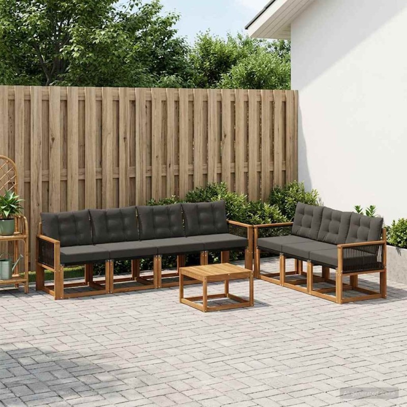 Ensemble de canapés d'extérieur 8 pcs Naturel et noir 637887637887