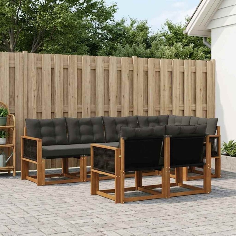 Ensemble de canapés d'extérieur 7 pcs Naturel et noir 637888637888