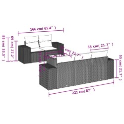 Salon de jardin 6 pcs avec coussins noir résine tressée 637894637894