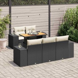 Salon de jardin 6 pcs avec coussins noir résine tressée 637899637899
