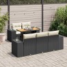 Salon de jardin 6 pcs avec coussins noir résine tressée 637899637899