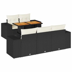 Salon de jardin 6 pcs avec coussins noir résine tressée 637899637899
