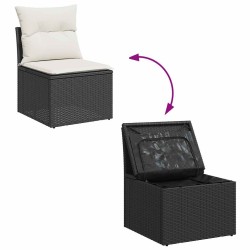 Salon de jardin 6 pcs avec coussins noir résine tressée 637899637899