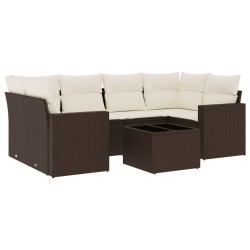 Salon de jardin avec coussins 7 pcs marron résine tressée 637931637931