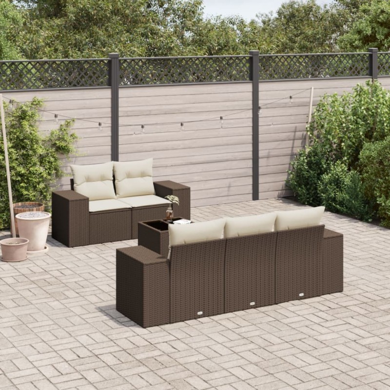 Salon de jardin avec coussins 6 pcs marron résine tressée 637936637936