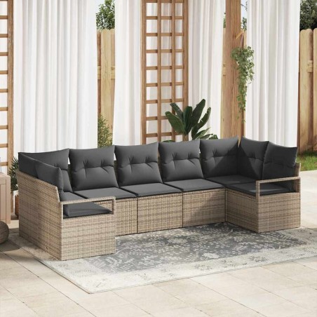 Ensemble de canapé de jardin avec coussin 7 pcs Gris polyrotin 637937637937