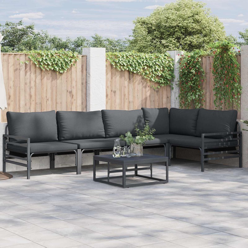 Ensemble de canapé de jardin avec coussin 5 pcs Noir Acier 637938637938