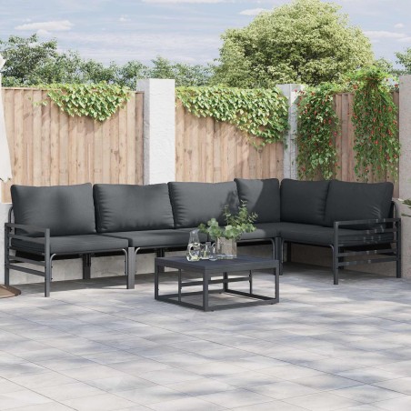 Ensemble de canapé de jardin avec coussin 5 pcs Noir Acier 637938637938