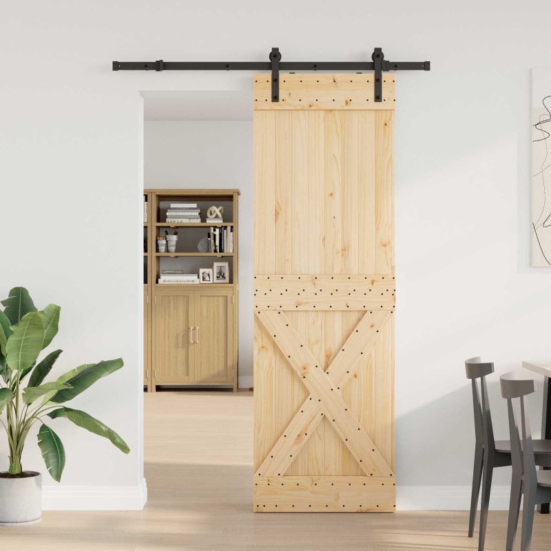 Porte coulissante NARVIK Naturel et noir 70 x 210 cm (152,5 cm) 637946637946