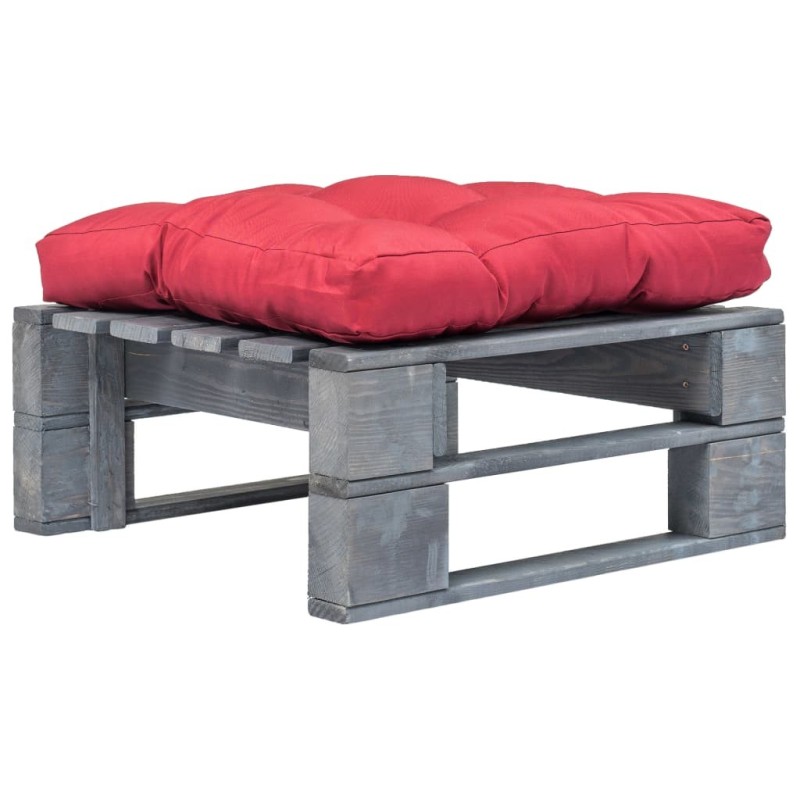 Repose-pied palette de jardin avec coussin en rouge gris bois 637954637954