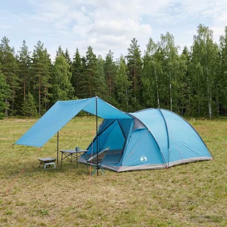 Tente Cabane avec toit Bleu 6 personnes Polyester et Acier 638007638007