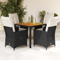 Ensemble à manger de jardin coussins 5pcs Noir Résine tressée 638019638019