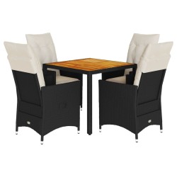 Ensemble à manger de jardin coussins 5pcs Noir Résine tressée 638019638019
