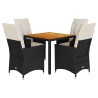 Ensemble à manger de jardin coussins 5pcs Noir Résine tressée 638019638019
