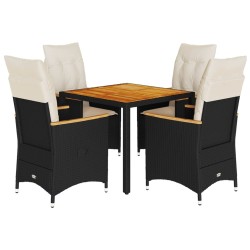 Ensemble à manger de jardin coussins 5pcs Noir Résine tressée 638020638020