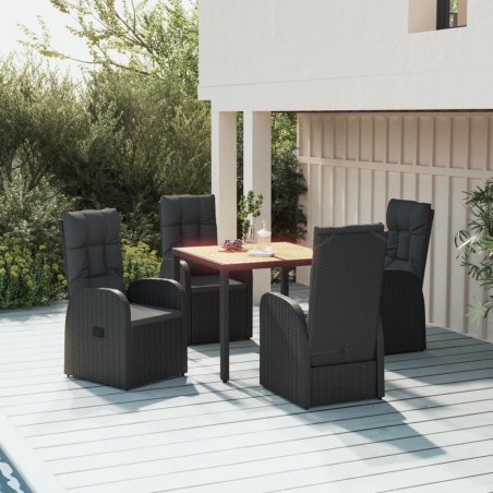 Ensemble à manger de jardin coussins 5pcs Noir Résine tressée 638023638023