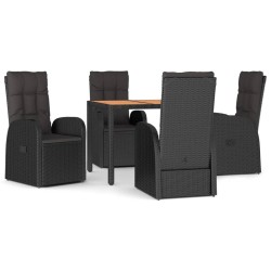 Ensemble à manger de jardin coussins 5pcs Noir Résine tressée 638023638023
