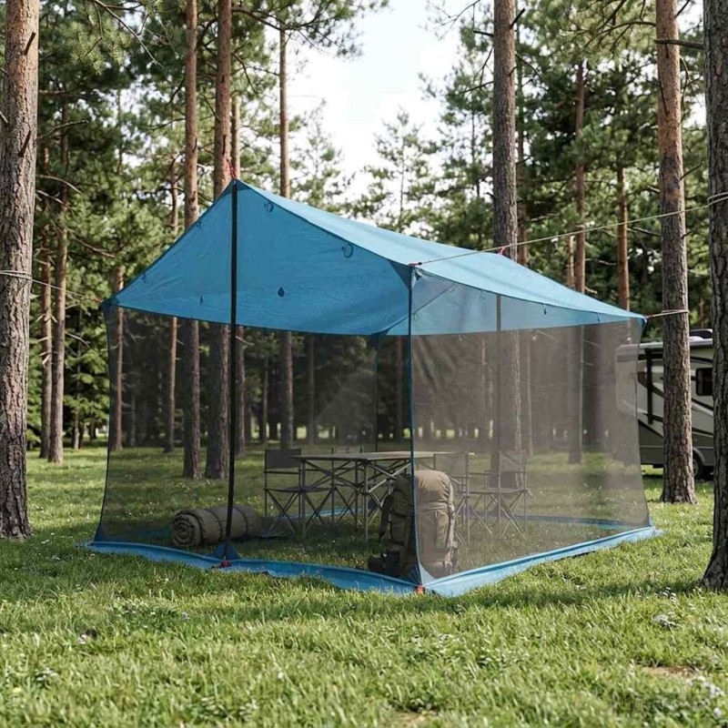 Tarp de camping avec murs en maille Bleu 340 x 260 x 220 cm 638033638033