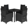 Ensemble à manger de jardin coussins 5pcs Noir Résine tressée 638035638035