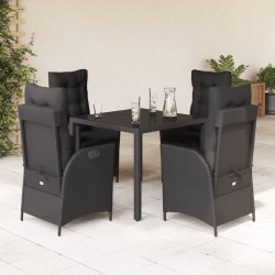 Ensemble à manger de jardin coussins 5pcs Noir Résine tressée 638036638036