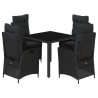 Ensemble à manger de jardin coussins 5pcs Noir Résine tressée 638036638036
