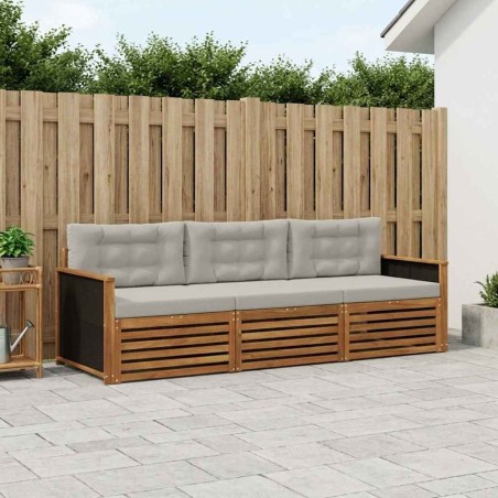 Ensemble de canapés d'extérieur 3 pcs Naturel et gris clair 638037638037