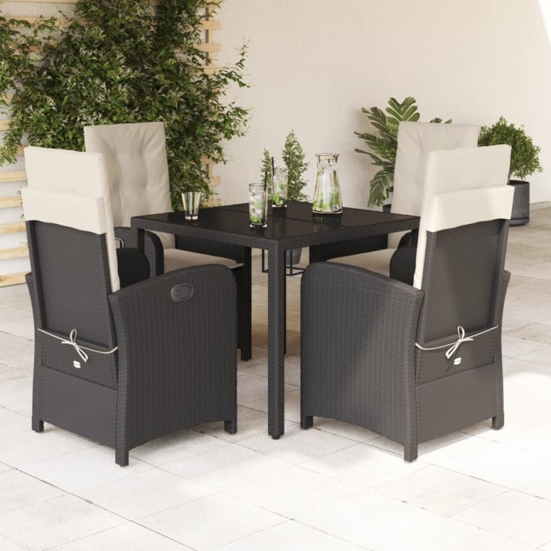 Ensemble à manger de jardin coussins 5pcs Noir Résine tressée 638038638038