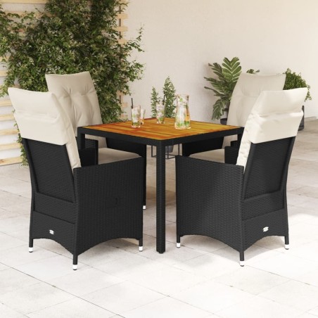 Ensemble à manger de jardin coussins 5pcs noir résine tressée 638039638039