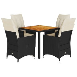 Ensemble à manger de jardin coussins 5pcs noir résine tressée 638039638039
