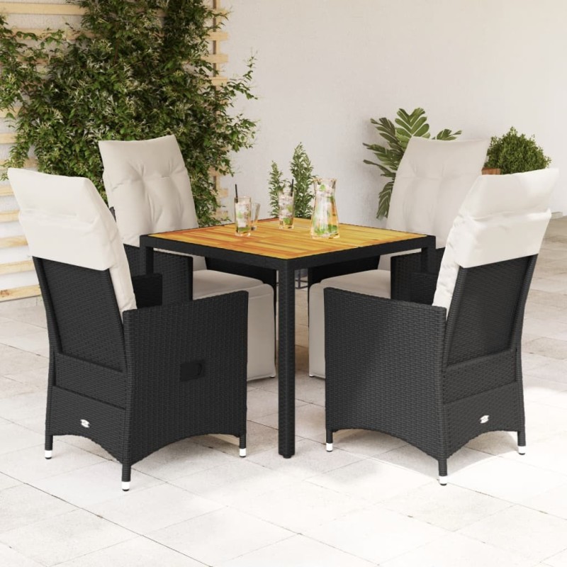 Ensemble à manger de jardin coussins 5pcs Noir Résine tressée 638042638042