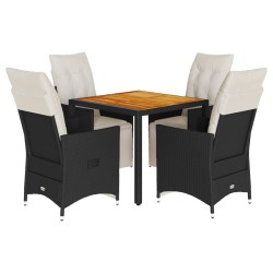 Ensemble à manger de jardin coussins 5pcs Noir Résine tressée 638042638042