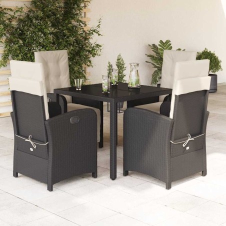 Ensemble à manger de jardin coussins 5pcs Noir Résine tressée 638043638043