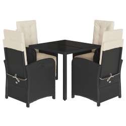 Ensemble à manger de jardin coussins 5pcs Noir Résine tressée 638043638043