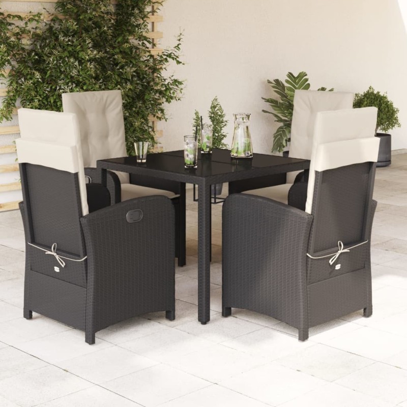 Ensemble à manger de jardin coussins 5pcs Noir Résine tressée 638044638044