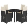 Ensemble à manger de jardin coussins 5pcs Noir Résine tressée 638044638044