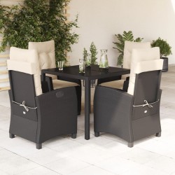 Ensemble à manger de jardin coussins 5pcs Noir Résine tressée 638045638045