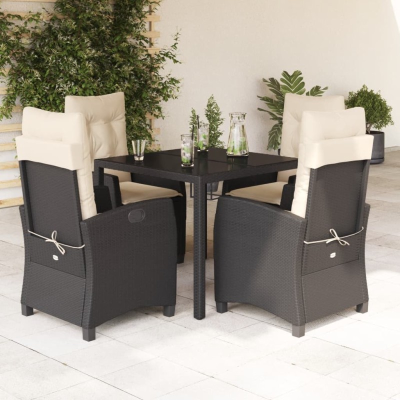 Ensemble à manger de jardin coussins 5pcs Noir Résine tressée 638045638045
