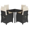 Ensemble à manger de jardin coussins 5pcs Noir Résine tressée 638045638045