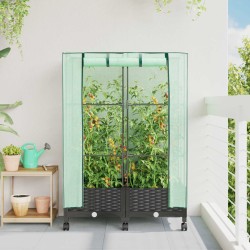 Jardinière de jardin avec couverture de serre et roues 2 pc PP 638046638046