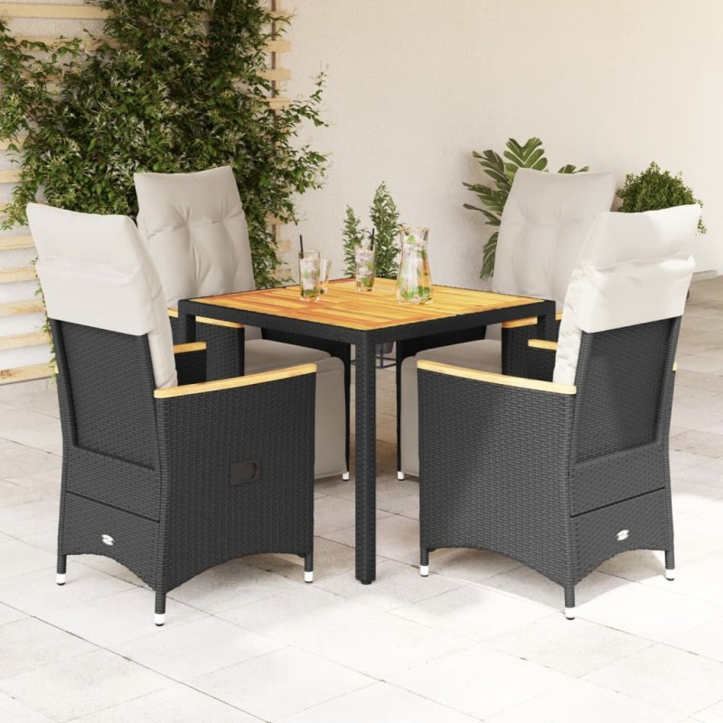 Ensemble de bistro de jardin 5 pcs coussins noir poly rotin 638048638048