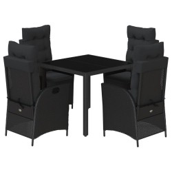 Ensemble à manger de jardin coussins 5pcs Noir Résine tressée 638049638049
