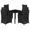 Ensemble à manger de jardin coussins 5pcs Noir Résine tressée 638049638049