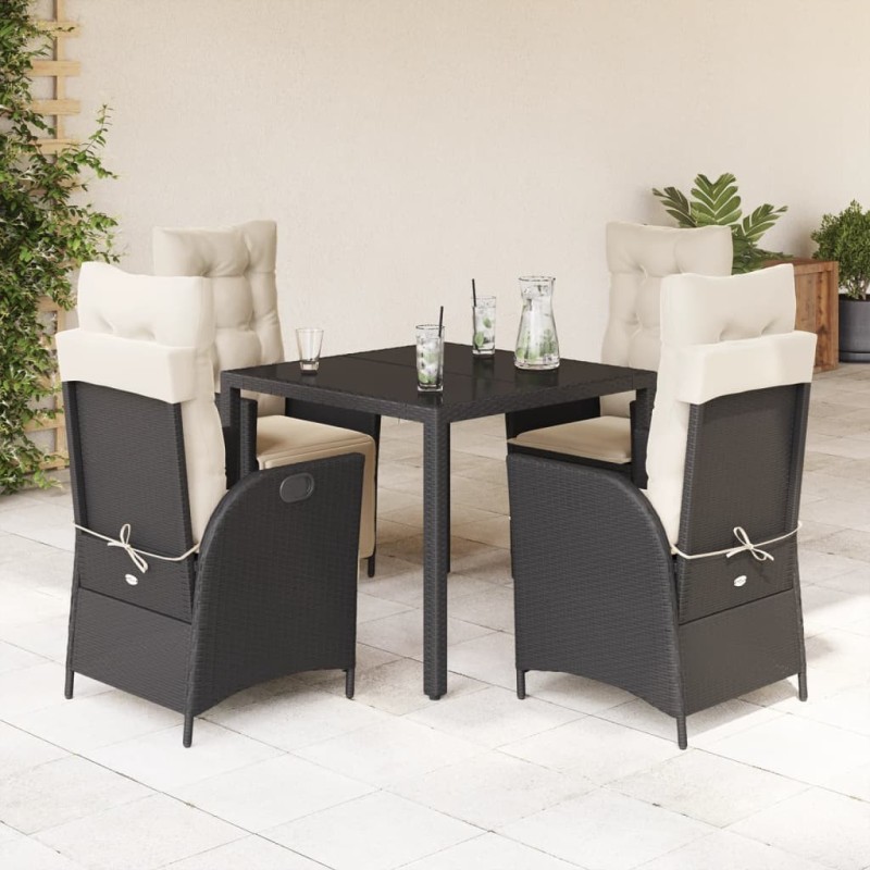 Ensemble à manger de jardin coussins 5pcs Noir Résine tressée 638050638050