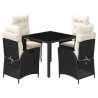 Ensemble à manger de jardin coussins 5pcs Noir Résine tressée 638050638050