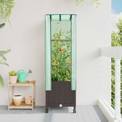 Jardinière de jardin avec couverture de serre et roues Marron 638051638051